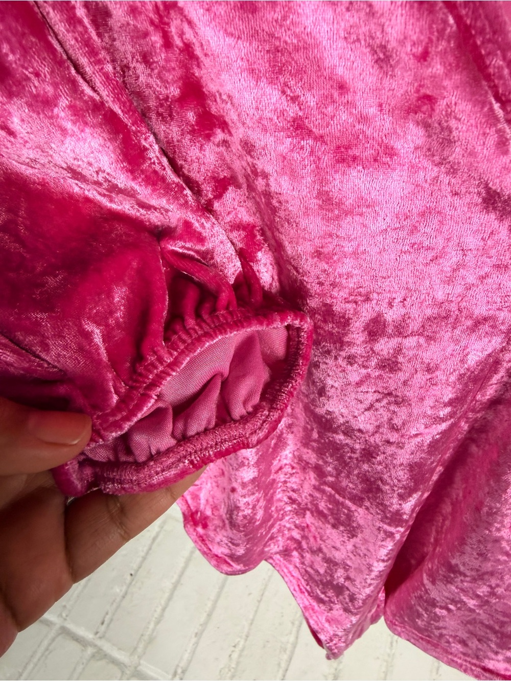 Free People Pink Velvet Puff Sleeve Thong Bodysuit XS Cottagecore Glam - Picture 2 of 5